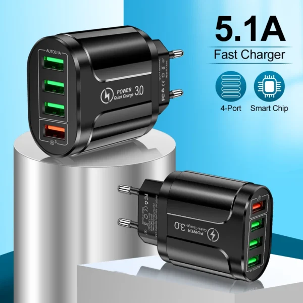 45W USB Charger Fast Charge QC 3.0 Wall Charging For iPhone 12 11 Samsung Xiaomi Mobile 4 3 Ports EU US Plug Adapter Travel - Image 2