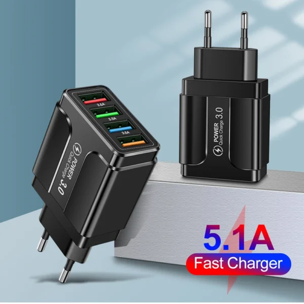 Fast 4 USB Charger Quick Charge 3.0 Fast USB Wall Charger Portable Mobile Charger QC 3.0 Adapter for Xiaomi iPhone X EU US Plug - Image 5
