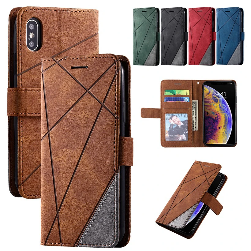 Geometric Leather Flip Case For iPhone 11 Pro X XS XR Max 6 6S 7 8 Plus SE 2020 Cover Cases Wallet Card Holder Money Slots Bags
