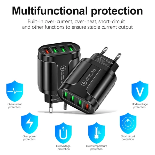 4 USB 45W USB Charger Fast Charge QC 3.0 Wall Charging For iPhone 15 14 Samsung Xiaomi Mobile 4 Ports EU US Plug Adapter Travel - Image 3