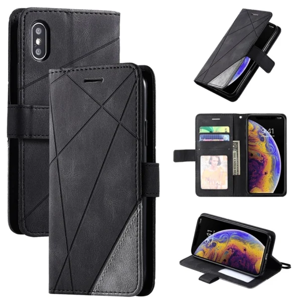 Geometric Leather Flip Case For iPhone 11 Pro X XS XR Max 6 6S 7 8 Plus SE 2020 Cover Cases Wallet Card Holder Money Slots Bags - Image 4