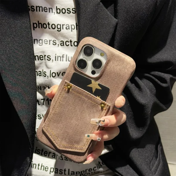 Luxury Denim Leather Card Bag Case For iPhone 15 14 13 12 11 Pro Max - Image 4