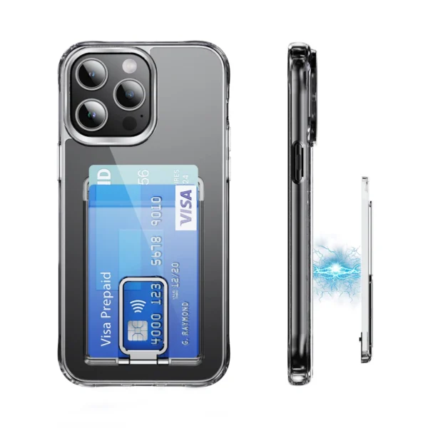 Transparent Strong Magnetic For Magsafe Card Wallet Metal Stand Holder Clear Case For iPhone Card Phone Back Bag Adsorption - Image 4