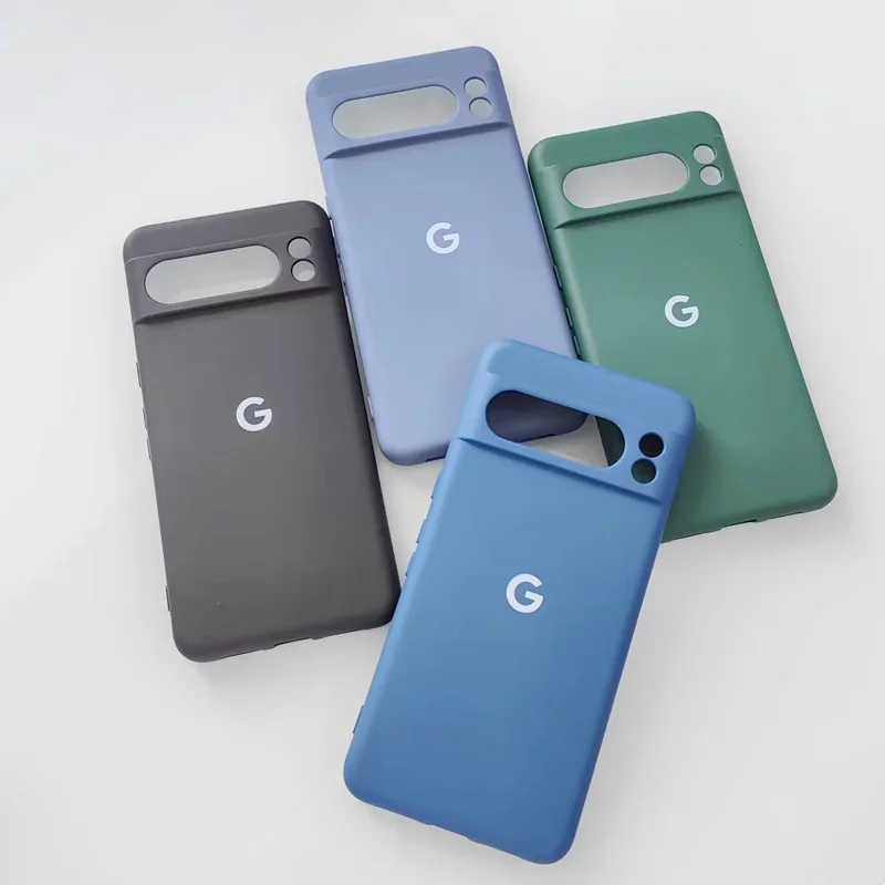 For Google Pixel 6A 7A 8A 8 7 6 Pro 5G Mobile Phone Case Soft Liquid Silicone Cover Thin Shockproof Back Protective Shell + Logo