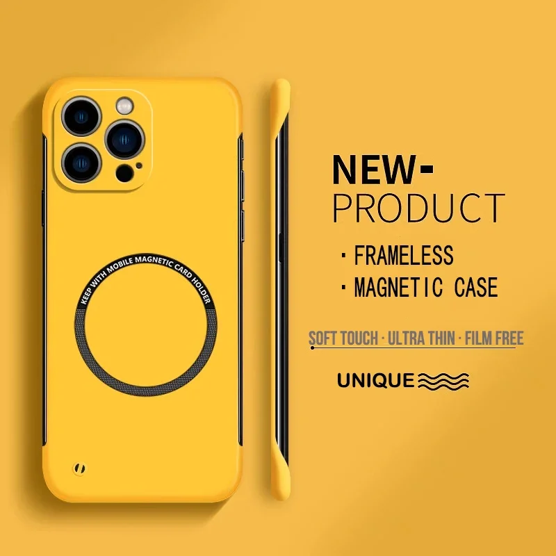 Ultra Thin Frameless Matte PC Phone Case for IPhone 16 15 14 13 12 11 Pro Max Plus 5G for Magsafe Magnetic Wireless Charge Cover