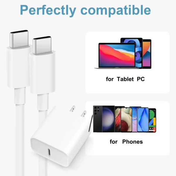 PD 30W Fast Charging Type USB C Charger with C to C Cable Set for iPhone 15 and Samsung Android Phone--3 Pack - Image 6