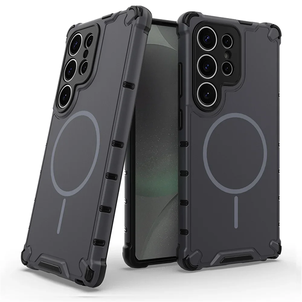 Anti-slip Bumper Armor Magnetic Phone Case For Samsung S24 S25 Plus S23 Ultra A55 A54 A35 A34 A25 A15 A14 A13 For Magsafe Cover