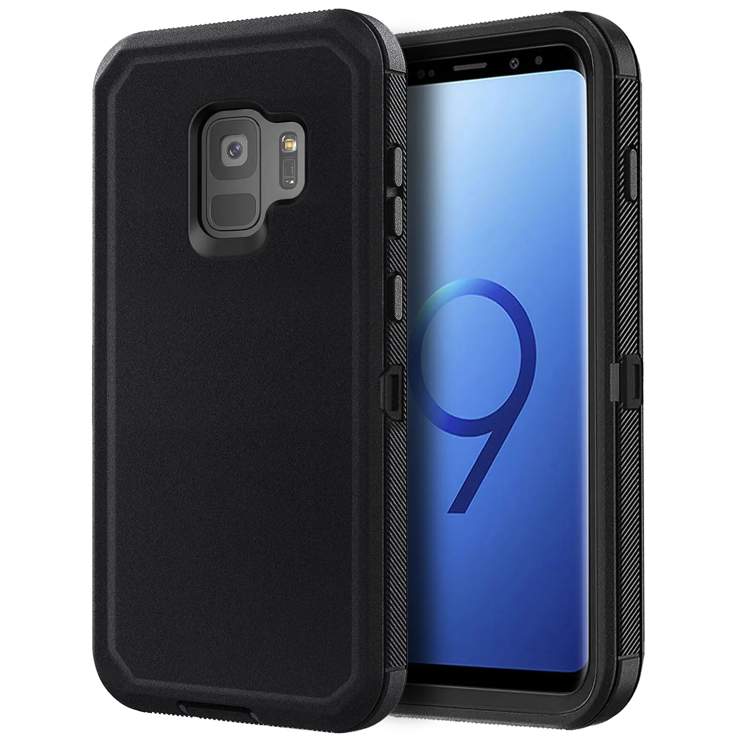 Black For Samsung Galaxy S9 / S9 Plus S9+ Case Heavy Duty Shockproof Hard Protective Rugged Hybrid 3in1 Layers Phone Cover