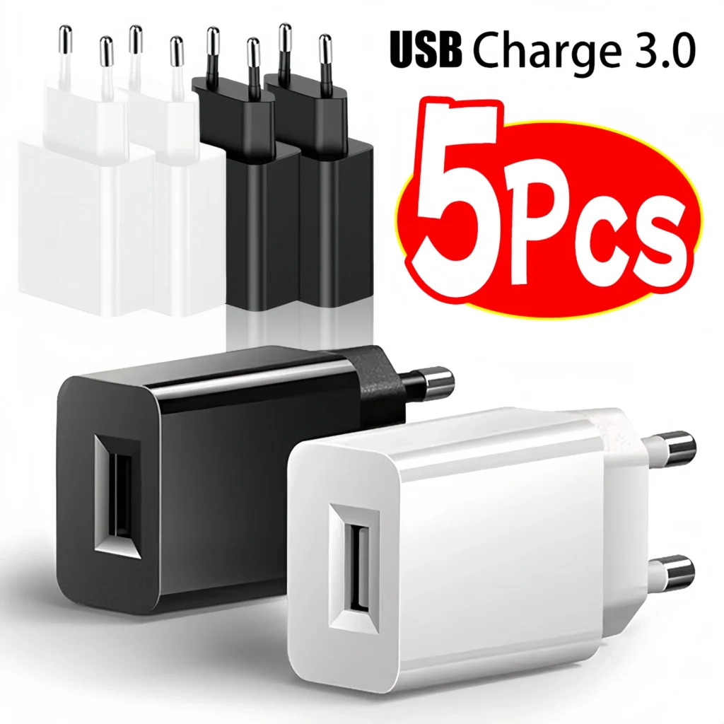 1-5Pcs EU Plug USB Charger Adapter Travel Wall Quick Charging 5V2A 1A Power USB-A Charger Adapter for Samsung IPhone IPad Xiaomi