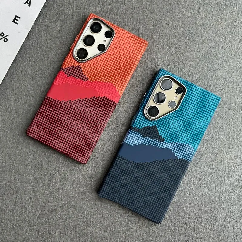 Luxury Carbon Fiber Texture Plastic For Magsafe Magnetic Case For Samsung S25 S24 S23 Ultra Plus Armor Alloy Lens Protect Cover