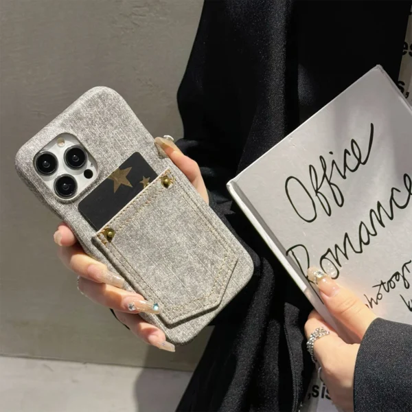 Luxury Denim Leather Card Bag Case For iPhone 15 14 13 12 11 Pro Max - Image 3