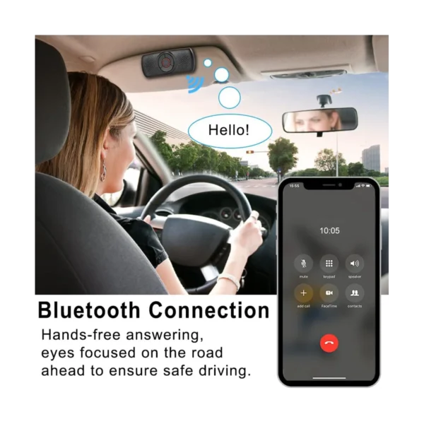 Car Bluetooth Speaker Bluetooth in Car Speakerphone for Handsfree Talking, Wireless Car Music Player with Visor Clip - Image 5