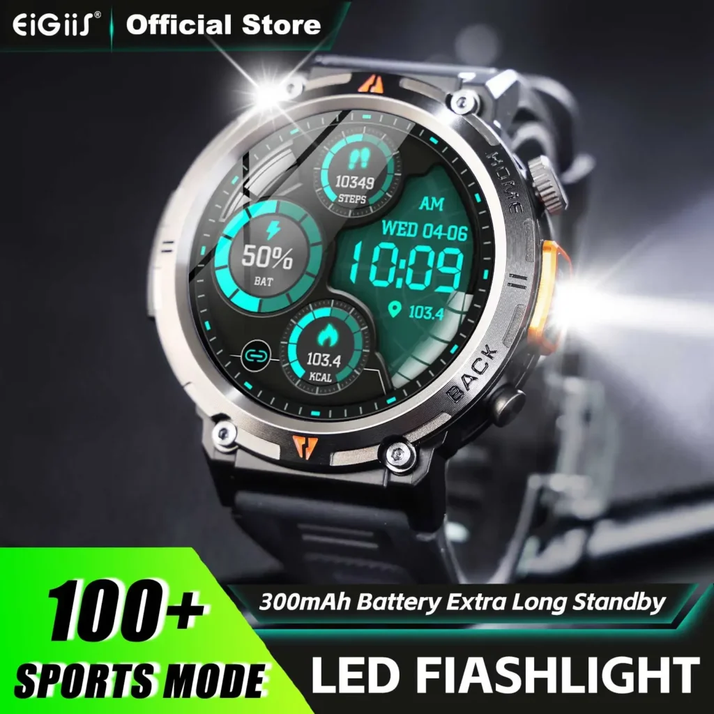 EIGIIS New Bluetooth Call Smart Watch Men Full Touch Screen Health Monitor Clock With Flashlight Men SmartWatch For ios Android