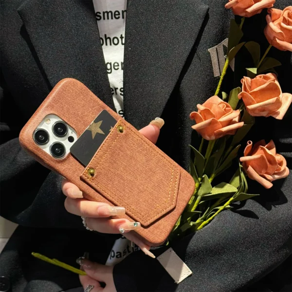 Luxury Denim Leather Card Bag Case For iPhone 15 14 13 12 11 Pro Max - Image 6