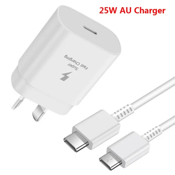 AU Plug Samsung Note 20 10+ S22 S21 S23 S20 Plus FE 25W Charger Super Fast Charge Usb Type C PD PPS Quick Charging 1/2/3 M Cable