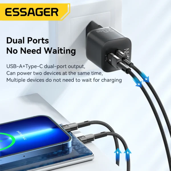 Essager 20W GaN USB Type C Charger PD Fast Charge Phone QC 3.0 Quick Chargers For iPhone 14 13 12 11 Pro Max Mini iPad Charging - Image 2