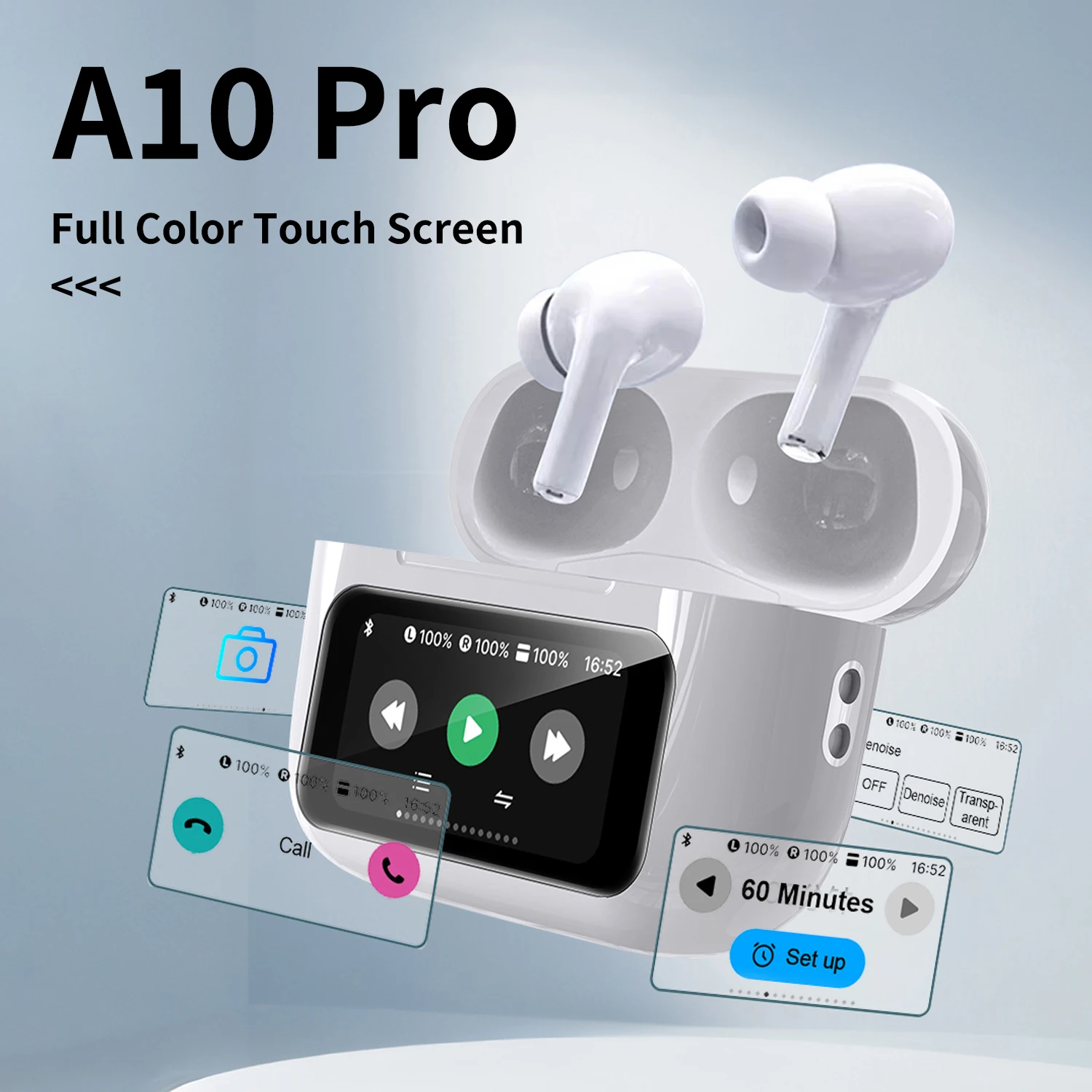 A10 Pro TWS Earbuds ENC Noise Cancellation Earphone with Smart Touch Control LCD Screen Wireless Bluetooth In-Ear Headphones