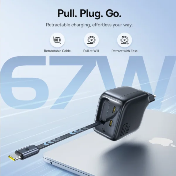 Baseus 67W Travel Charger GaN Charger With USB C Retractable Cable Fast Charger For iPhone Samsung POCO Laptop Charger PD QC PPS - Image 3