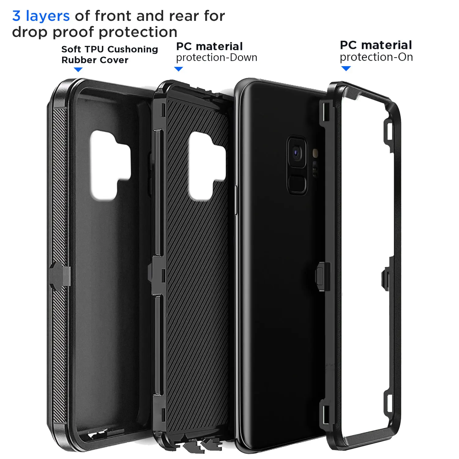 Black For Samsung Galaxy S9 / S9 Plus S9+ Case Heavy Duty Shockproof Hard Protective Rugged Hybrid 3in1 Layers Phone Cover - Image 2