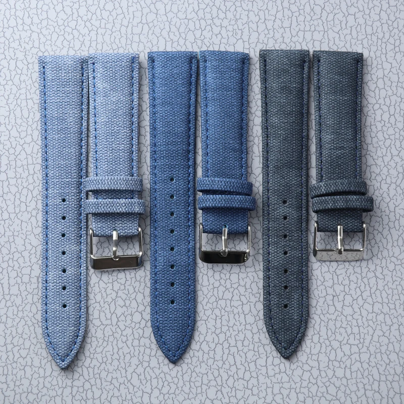 Denim Leather Strap 10mm 12mm 14mm 16mm 18mm 20mm 22m Denim Canvas Watch Band Accessories Belt for Cowboy Wristband