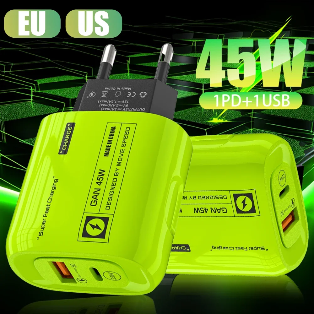 45W Fast Charging USB Type C Charger EU US PD 25W USB C High-speed QC3.0 Quick Charging Mobile Phone Chargers for IPhone Samsung