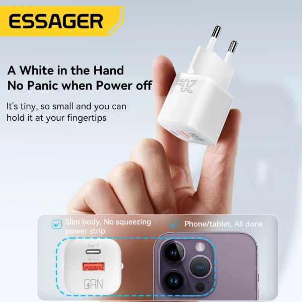 Essager 20W GaN USB Type C Charger PD Fast Charge Phone QC 3.0 Quick Chargers For iPhone 14 13 12 11 Pro Max Mini iPad Charging - Image 3