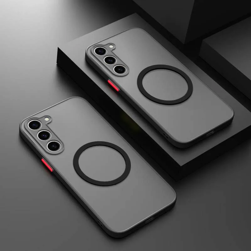 Samsung Galaxy Luxury Magsafe Wireless Charge Case S20 S21 S22 S23 FE S24 Plus S24 Ultra Shockproof Matte Clear Back Cover