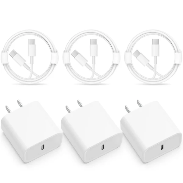 PD 30W Fast Charging Type USB C Charger with C to C Cable Set for iPhone 15 and Samsung Android Phone--3 Pack
