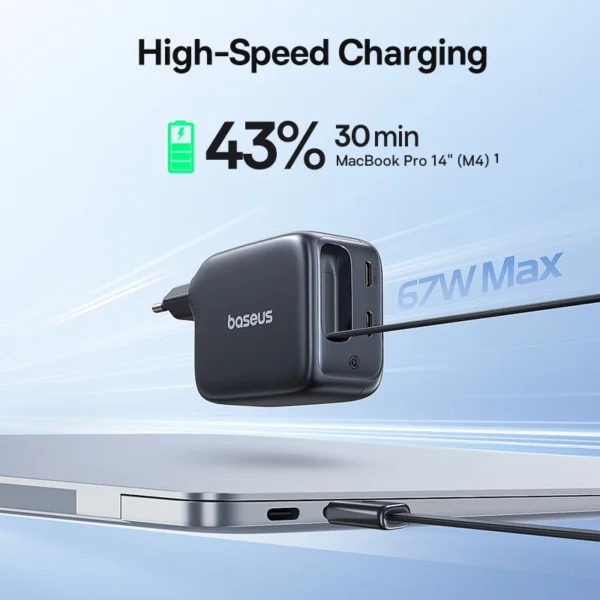 Baseus 67W Travel Charger GaN Charger With USB C Retractable Cable Fast Charger For iPhone Samsung POCO Laptop Charger PD QC PPS - Image 2
