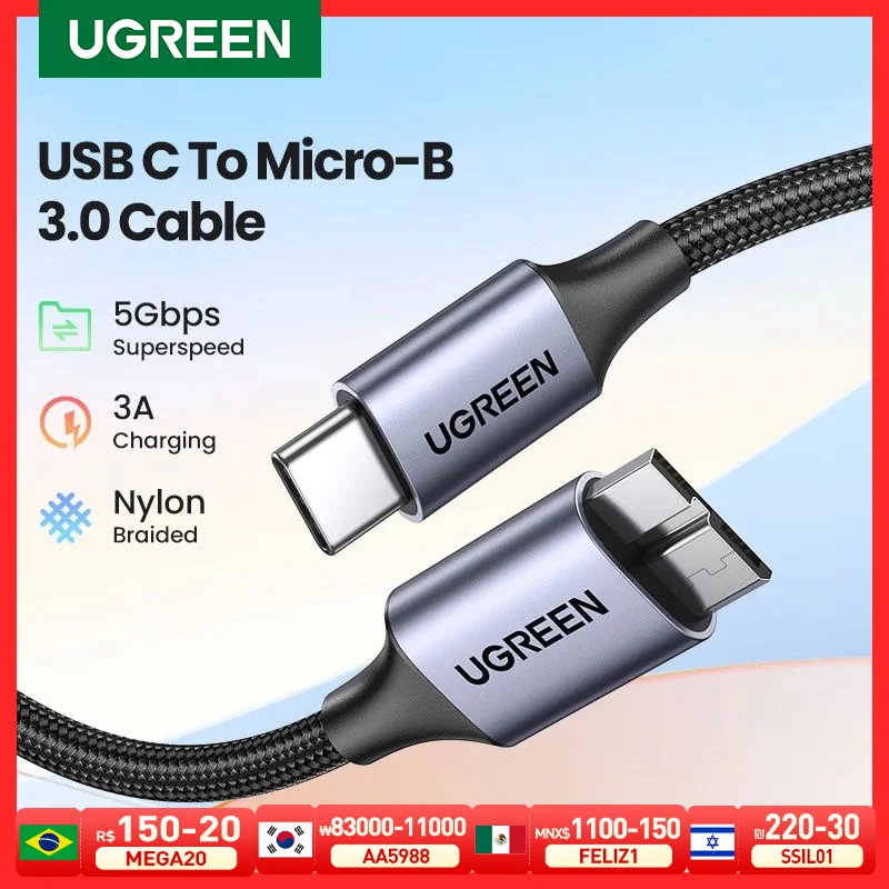 Ugreen USB C to Micro B 3.0 Cable 5Gbps 3A Fast Data Sync Cord For Macbook Hard Drive Disk HDD SSD Case USB Type C Micro B Cable