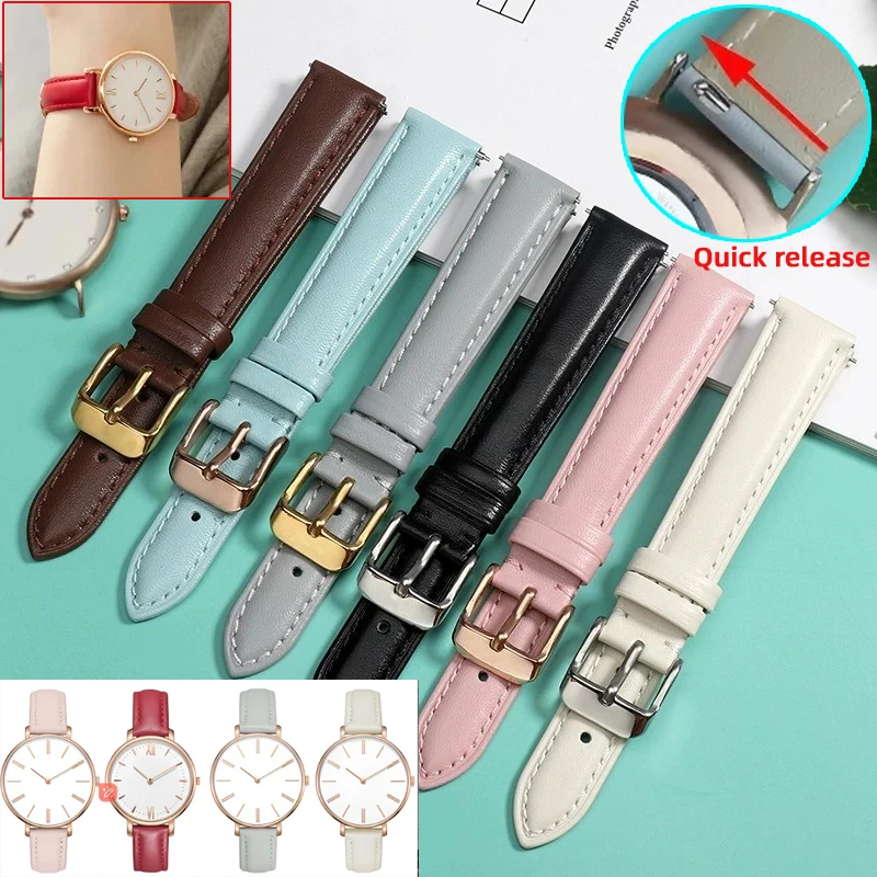 Quick release Fashion watch band For Casio Citizen Fossil DW Strap 12mm 14mm 16mm 18 Ladies Blue Pink red Soft Cowhide Watchband