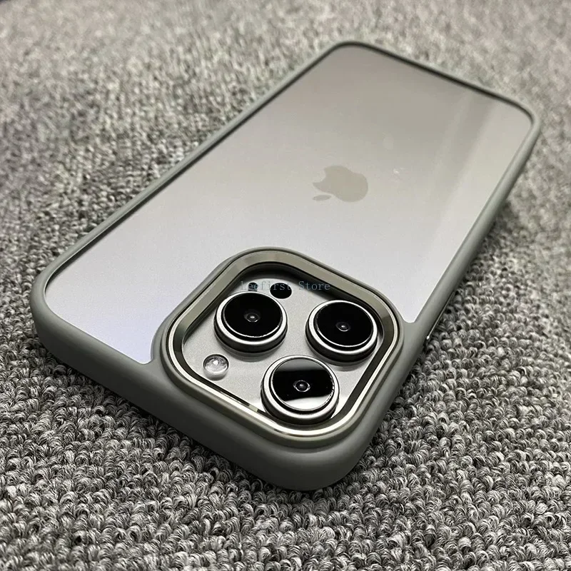 Fashion Metal Frame Case For iPhone 17 Air 16 15 14 13 12 11 Pro Max Plus Transparent Acrylic Soft Shockproof Bumper Cover
