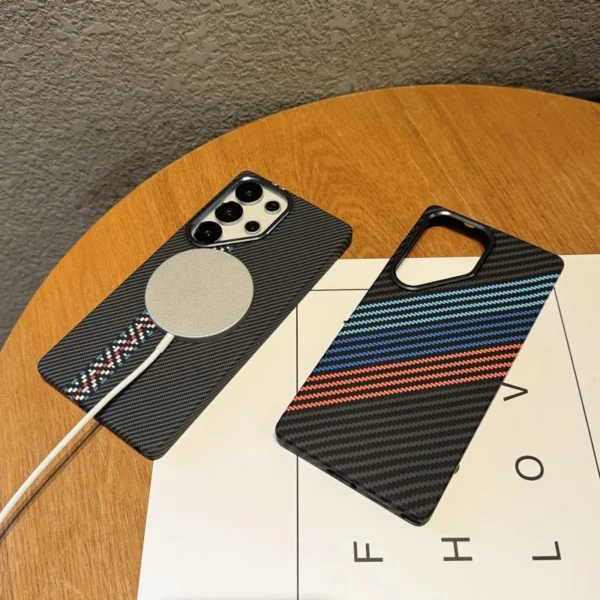 Luxury Carbon Fiber Texture Plastic For Magsafe Magnetic Case For Samsung S25 S24 S23 Ultra Plus Armor Alloy Lens Protect Cover - Image 5