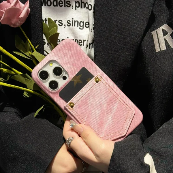 Luxury Denim Leather Card Bag Case For iPhone 15 14 13 12 11 Pro Max - Image 2