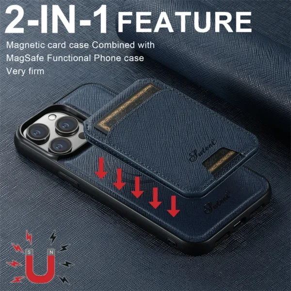 2-in-1 detachable With Magsafe Wireless Charging Wallet Phone Case For iPhone 16 15 14 13 12Pro Max Plus Leather Magnetic Cover - Image 3