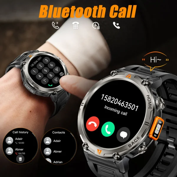 EIGIIS New Bluetooth Call Smart Watch Men Full Touch Screen Health Monitor Clock With Flashlight Men SmartWatch For ios Android - Image 2