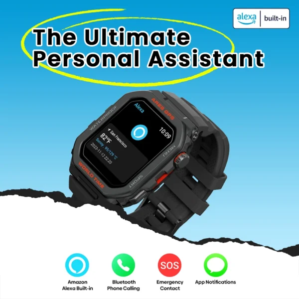 New Zeblaze Ares GPS Smart Watch Built-in Alexa & GPS Make/Answer Phone Calls Smartwatch Heart Rate Spo2 Fitness Tracking Watch