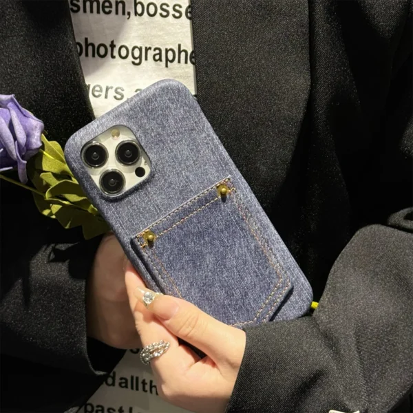Luxury Denim Leather Card Bag Case For iPhone 15 14 13 12 11 Pro Max - Image 5