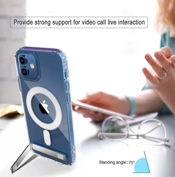 Stand Clear Magnetic Phone Case for iPhone 17 Pro Max Air 13 12 Mini 16 15 14 11 Cases with Kickstand Transparent Holder Cover - Image 3