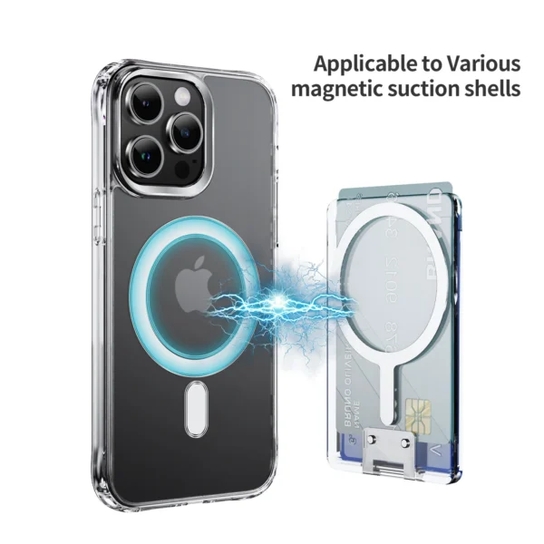 Transparent Strong Magnetic For Magsafe Card Wallet Metal Stand Holder Clear Case For iPhone Card Phone Back Bag Adsorption - Image 3