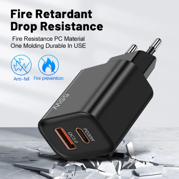 55W PD Fast USB Charge Charger 2 Ports EU US Plug Wall Charger Adapter For iPhone Xiaomi Huawei Samsung USB C Phone Charger - Image 3