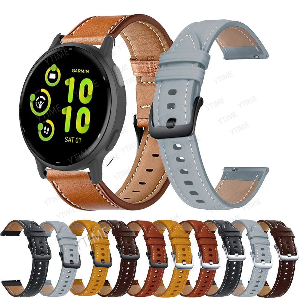 20mm Leather Watchband Strap For Garmin Forerunner 165 168 245 645 Music 158 55 Smart Watch Band for Garmin Bounce D2 Air X10