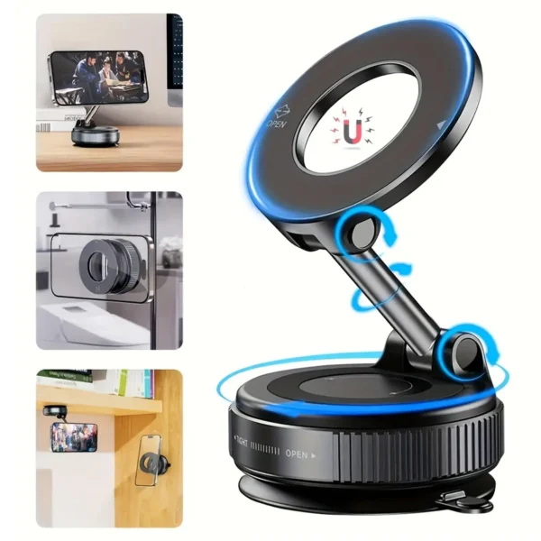 360° Magnetic Phone Holder with Vacuum Suction, Foldable Adjustable Car Mount for IPhone 12 13 14 15 16 Magnetic Bracket - Image 2